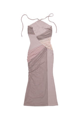 SHIRRING HALTERNECK DRESS #NUDE