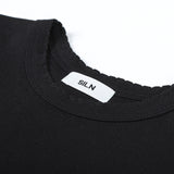 90's scallop stitch neck t-shirt (BLACK)