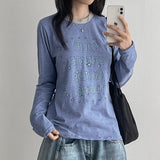 Small Stripe Long Sleeve Circle Star Lettering Long Sleeve (4 colors)