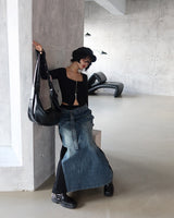 denim coloring belt SET maxi long skirt