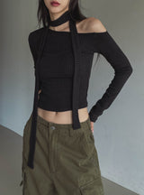 Linna Unbalanced Shoulder Scarf Long Sleeve
