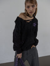 HAIRY V-NECK HOODIE / BLACK