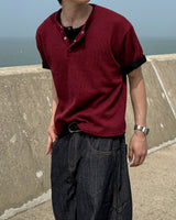 Near Henley Neck Cropped Knit Short Sleeve