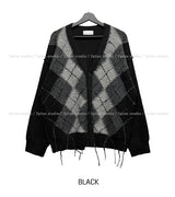 Harvers Argyle Color Matching Knit Cardigan