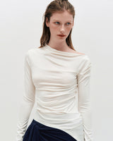 One Shoulder Draped Jersey Top _ BEIGE