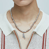 feather & antique silver beads necklace
