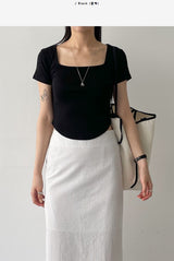 Marine Square Neck Crop Short Sleeve T-shirt