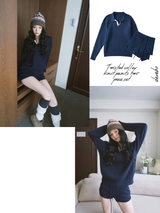 Twisted collar knit pants two-piece set