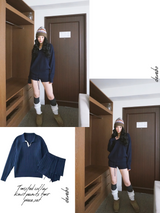 Twisted collar knit pants two-piece set