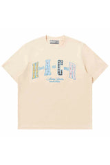 カラーブロックフローラルパッチTシャツ