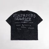 HIERARCHY STUDIOS TYPEWRITER - ウォッシュドブラックタイプライターロゴワイドTシャツ