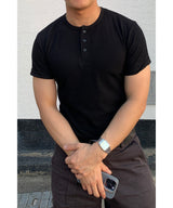 Ribbed Muscle Henley Neck