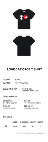 I LOVE CAT CROP T SHIRT