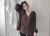 romantique deep v pleur shirring bl