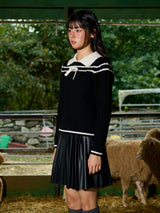 Ribbon Line Collar Wool Knit (Black)