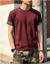 Rolled-Sleeve Cropped Short-Sleeve T-Shirt Burgundy