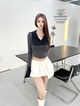 1153. Stripe layered shirts crop T (2color)