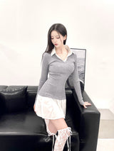1114. Liz shirts layered pleats mini ops (2color)