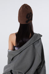 LOGO SPRAYED BEANIE BROWN