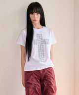 フラワークロス スリムTシャツ - ホワイト