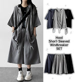 Shine Linkle Boxy Fit String Short-Sleeved Hooded Zip-Up Jumper