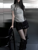mock neck shirring short sleeve (3color)