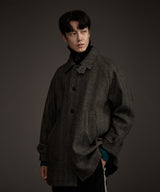 BALMACAAN HERRINGBONE WOOL CASHMERE HALF COAT BLACK