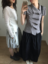 Unbalanced draping blouse (2color)