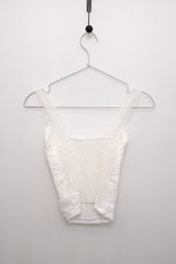 Lace-Trimmed Shirred Smocked Bra Top (White)