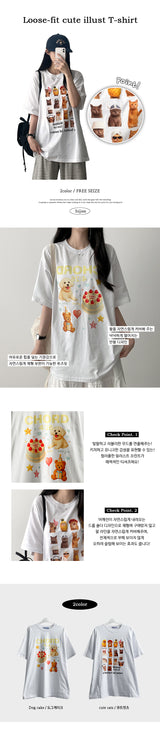 Delle キュートデジタルイラスト半袖Tシャツ