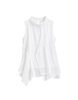 Lune High Neck Unbalance Drape Layered Sleeveless Blouse White