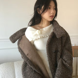 Hafe Wool Suede Button Half Coat Fur Jacket