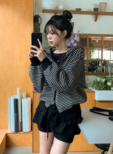Muse Border Pattern Loose Knit 2WAY Hood Zip-up (2color)