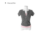 26SS★ [MADE] Momin Stripe Color Matching Button Layered Slim Short Sleeve T-Shirt