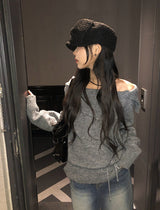 [Choker set] ナーリンワンショルダールーズフィットチョーカーニット