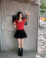 #RS Dot Puff Frill Short Sleeve Blouse + Scrunchie Set