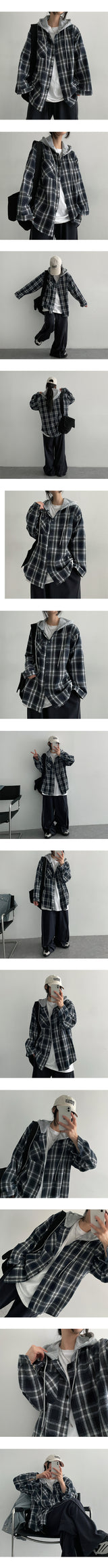 Tiki Layered Hooded Checkered Shirt (2 colors)