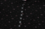 FLOWER WAFFLE BUTTON HOODIE - BLACK