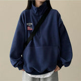 American Flag Coloring Fleece Semi-Zipup Anorak Sweatshirt
