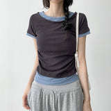 スリムフィット✨カラーリングレイヤードサイドシャーリングショートスリーブTシャツ(4 colors)