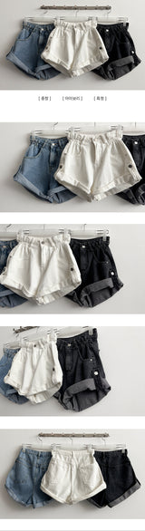 Pashu ウエストバンドスナップロールアップショートパンツ
