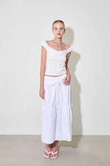 COTTON SHIRRING TIERED SKIRT / WHITE