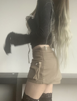 Focus y2k Zipper Cargo Skirt (light beige)