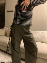 Rover Flap Pocket Back Banding ワイドカーゴロングパンツ (2 Colors)