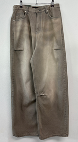 BEIGE KNEE PINTUCK PARACHUTE WIDE DENIM PANTS 🪐🧸🤎🩶