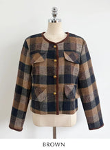 LT Round-Neck Color Matching Check Tweed Jacket