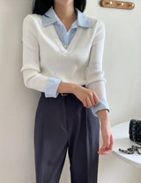 Ballon Shirt Layered V-Neck Shirring Knit