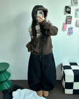 フリース🩷サイドピンタックロングワイドオーバーパンツ 💙🤎🩷🩶🖤5COLOR