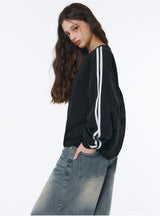 [Unisex] スポーティートラックVネックオーバーフィットスウェットシャツ (4color)