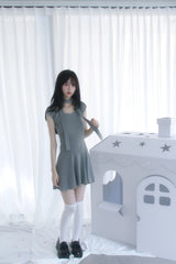 パフスカーフセットフレアドレス 2色